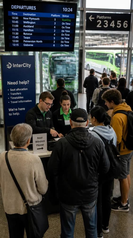 Travelers gathering at a designated terminal meeting point