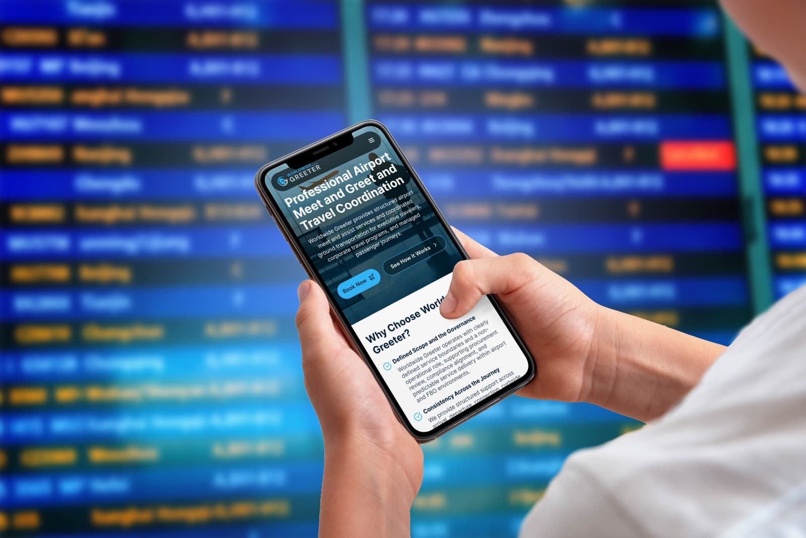 Executive airport travel, simplified.
From real time coordination to personalized meet and greet assistance, Worldwide Greeter helps travelers move through busy airports with confidence, efficiency, and less stress.
The future of airport concierge service is smarter, smoother, and more connected.