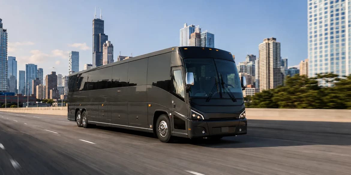 A full-size touring motorcoach on the road