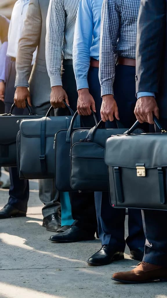 A row of business travelers carrying briefcases