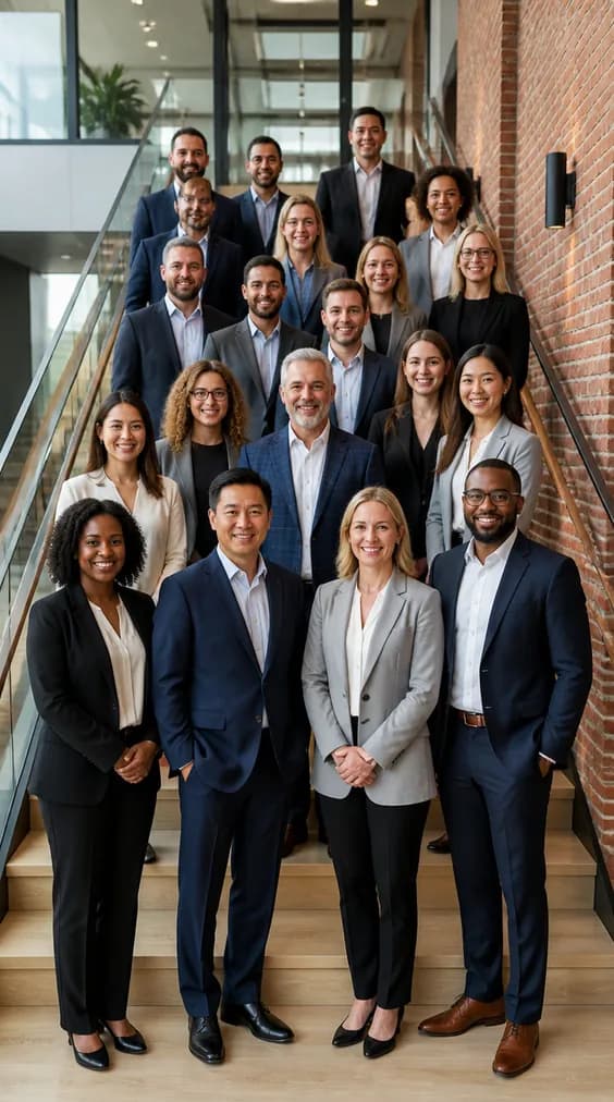 The Worldwide Greeter team gathered on a staircase